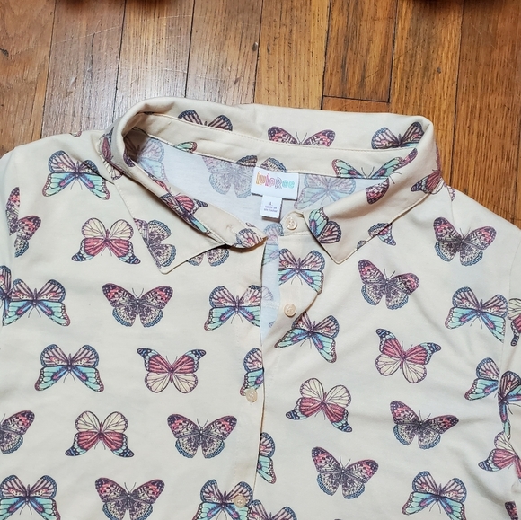 LuLaRoe Collared Button Up Long Sleeve Top With Butterflies - Picture 3 of 12